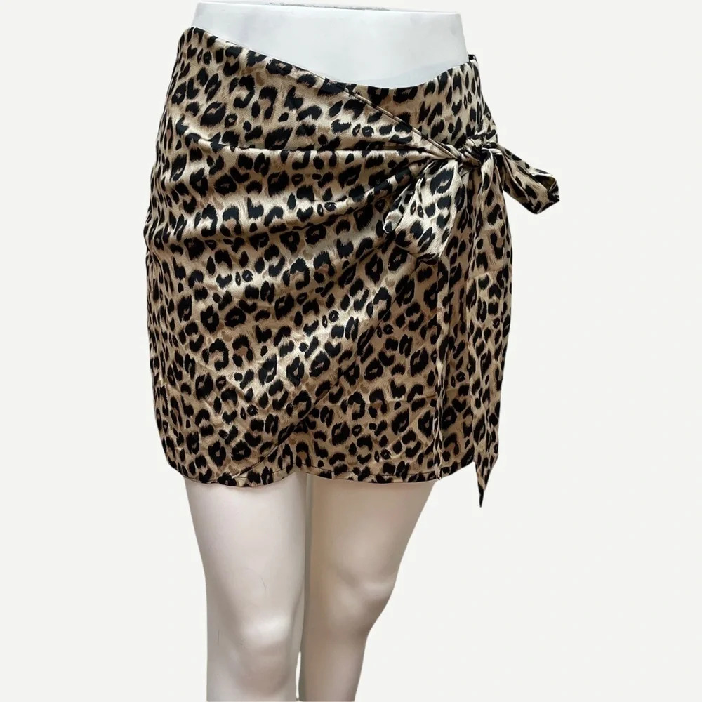 Shein leopard print tie mini skirt xs